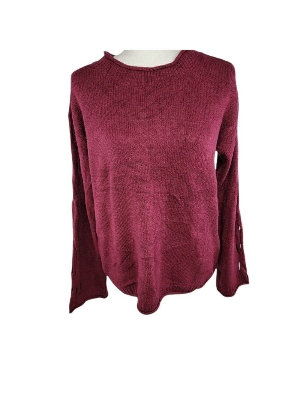 a.n.a. Burgundy sweater with sleeve crisscrossed cutout Medium